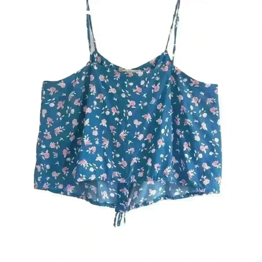 Sam & Lavi Blue Floral Spaghetti Strap Cropped Top Size L - Picture 2 of 5